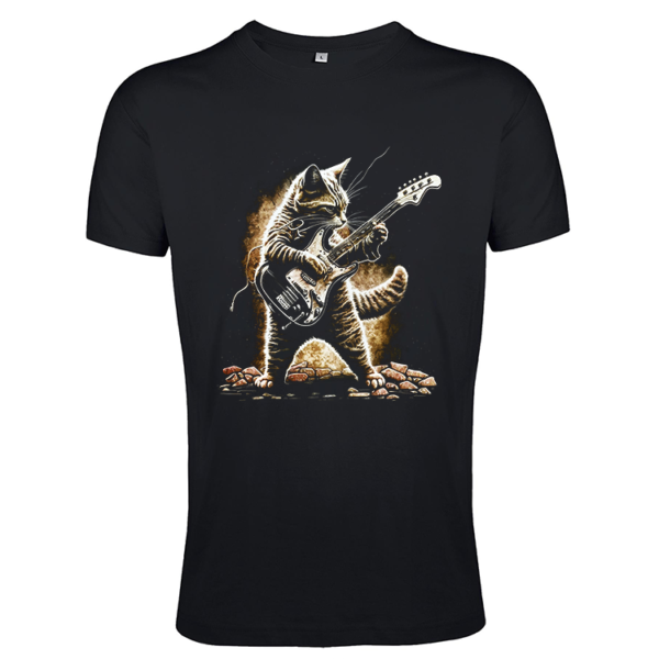 T-Shirt 1-140 Kids zwart  Kat speelt Gitaar